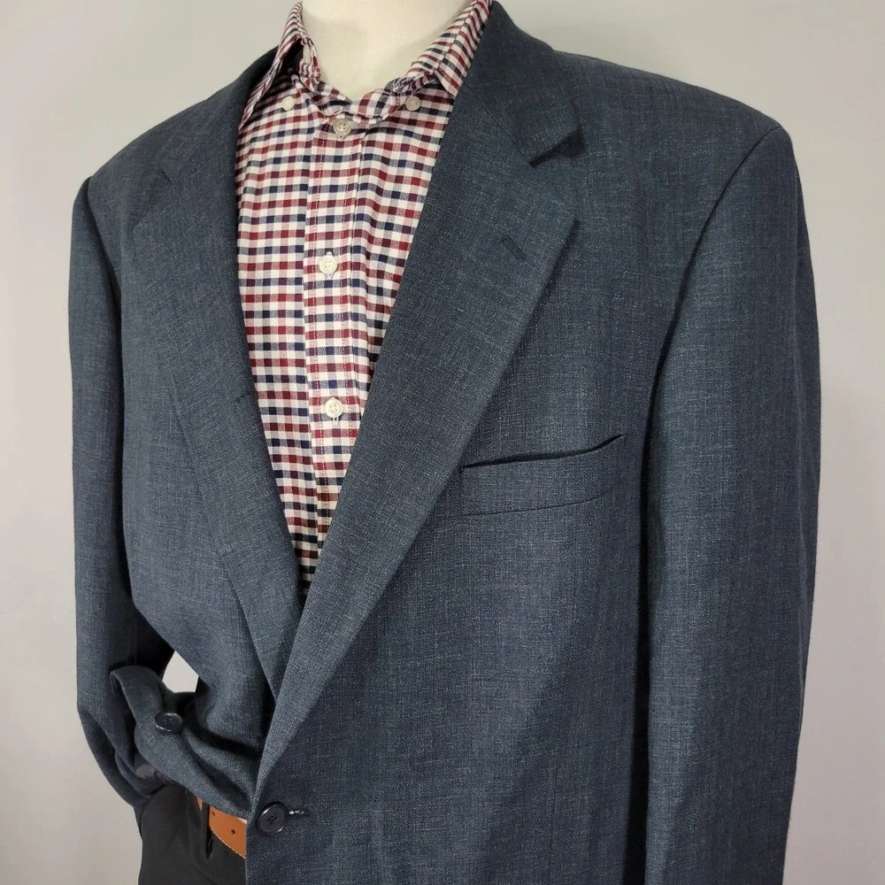 Travel Smith Men's Sport‎ Coat Blazer Two Button Blue Polyester Blend 46R